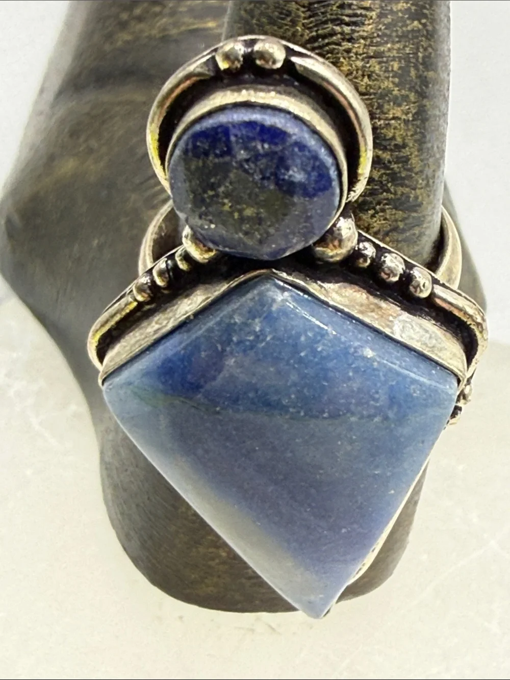 Vintage unusual denim lapis lazuli or sodalite Blue gemstone ring 925 silver